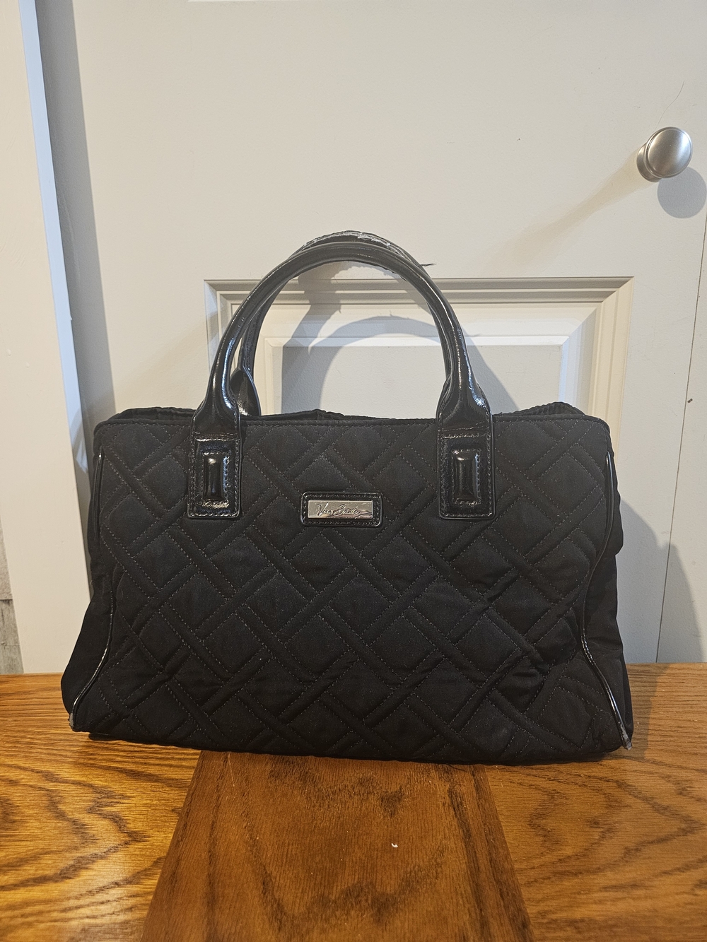 Vera Bradley Black Quilted Satchel Bag with Patent Handles